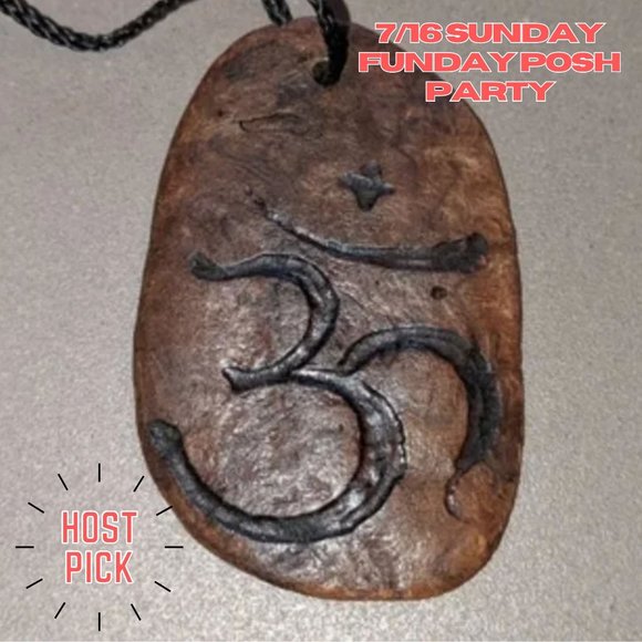 Artisan Handcrafted Wood Burnout OM Symbol Pendant - Picture 7 of 8
